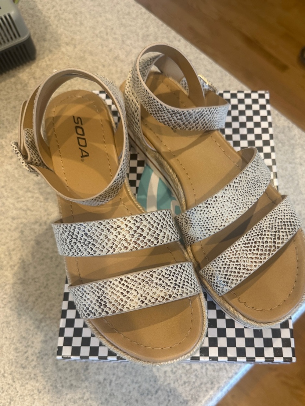 Soda Beige Snake-Print Strappy Sandals